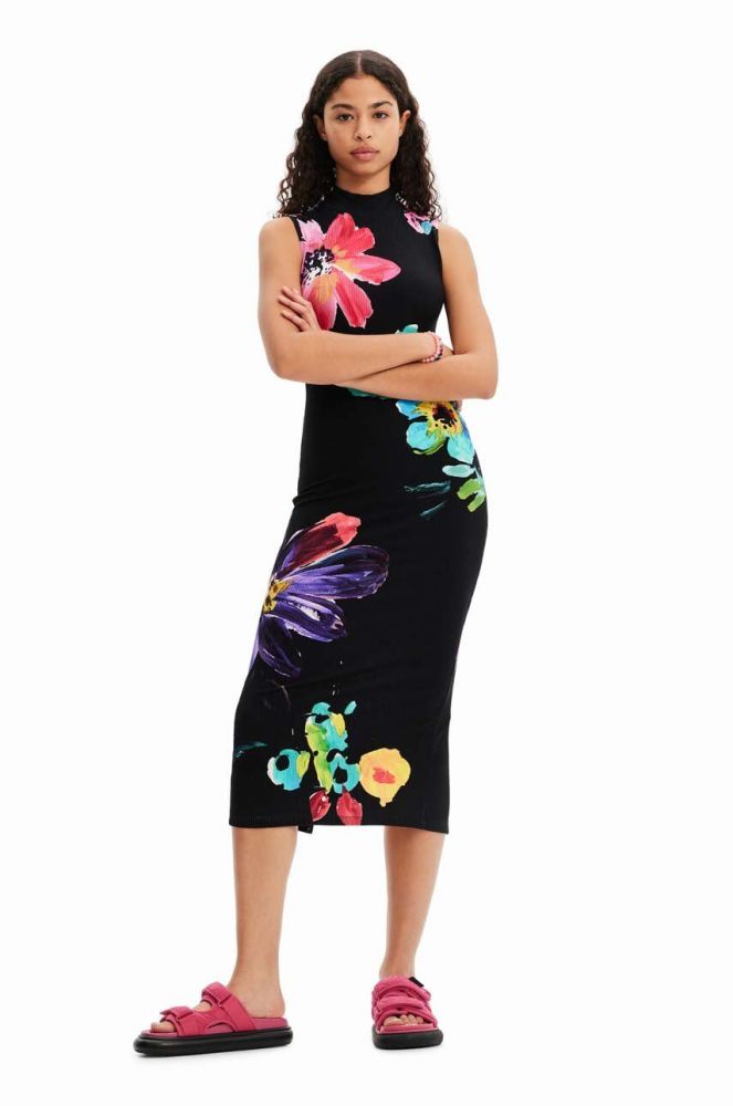 Сукня Desigual колір чорний midi облягаюча (3439989)