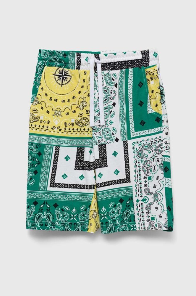 Дитячі бавовняні шорти United Colors of Benetton колір зелений візерунок регульована талія (3291907)