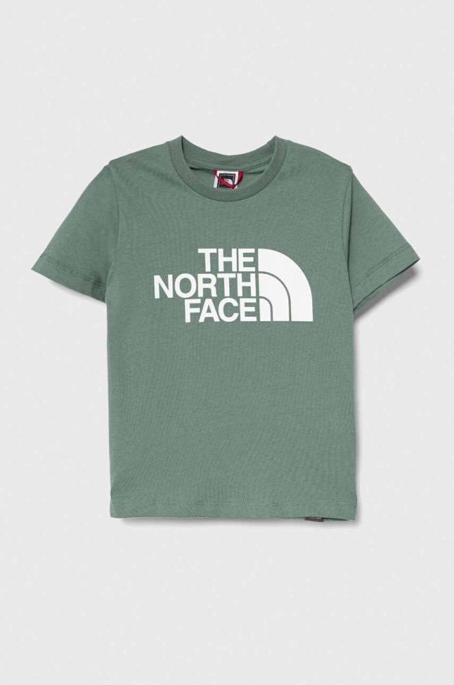 Дитяча бавовняна футболка The North Face колір зелений з принтом