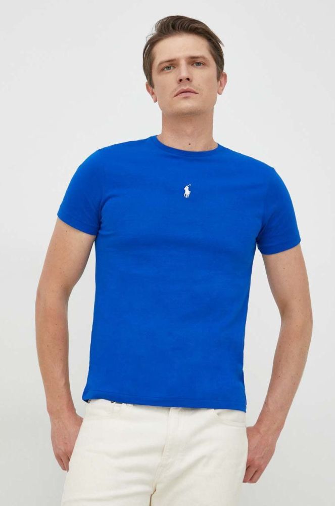 Бавовняна футболка Polo Ralph Lauren однотонний колір блакитний (2851651)