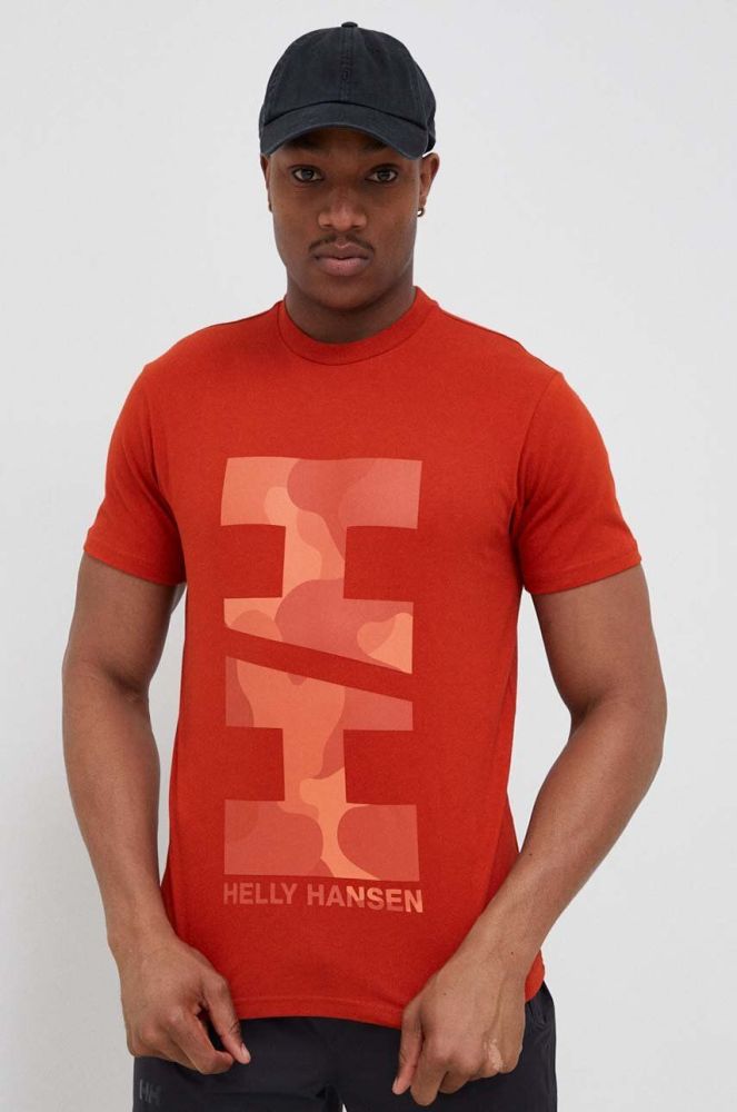 Бавовняна футболка Helly Hansen колір помаранчевий з принтом 53976-001