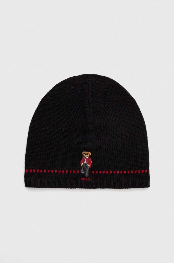 Вовняна шапка Polo Ralph Lauren колір чорний з тонкого трикотажу вовна (3630724)