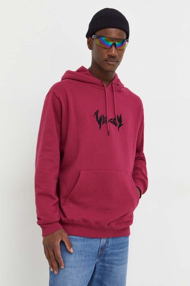 Кофта Volcom чоловіча колір фіолетовий з капюшоном з аплікацією